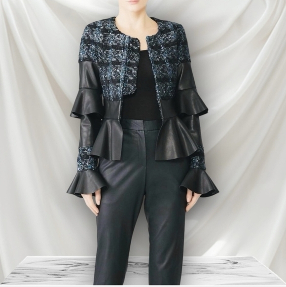 Deborah Lyons Jackets & Blazers - Deborah Lyons Ohio Black Vegan Leather & Tweed Jacket Size 8